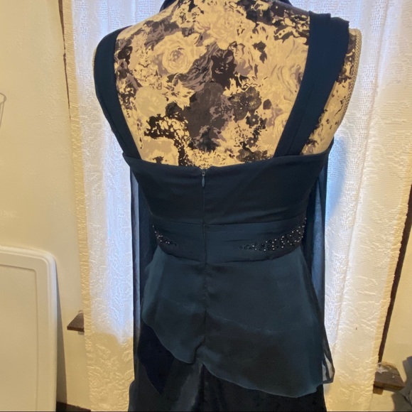 Adrianna Papell Beads Tiered Chiffon Evening Gown Sz 8 Prussian Blue Prom Dress - Picture 8 of 16